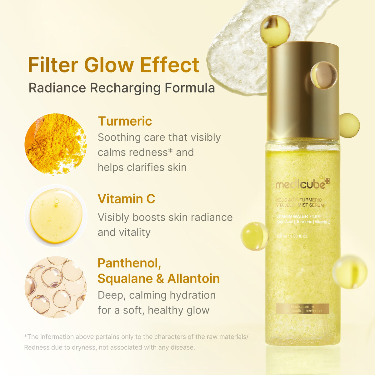 Sérum brume gelée dorée aux vitamines, à l’acide kojique et au curcuma