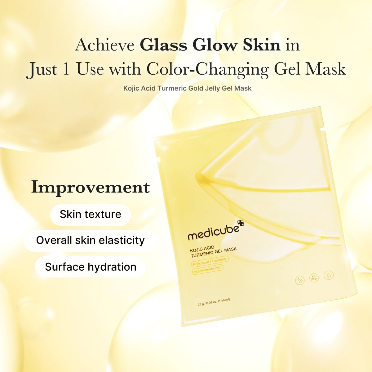Masque gelée dorée en gel à l’acide kojique et au curcuma